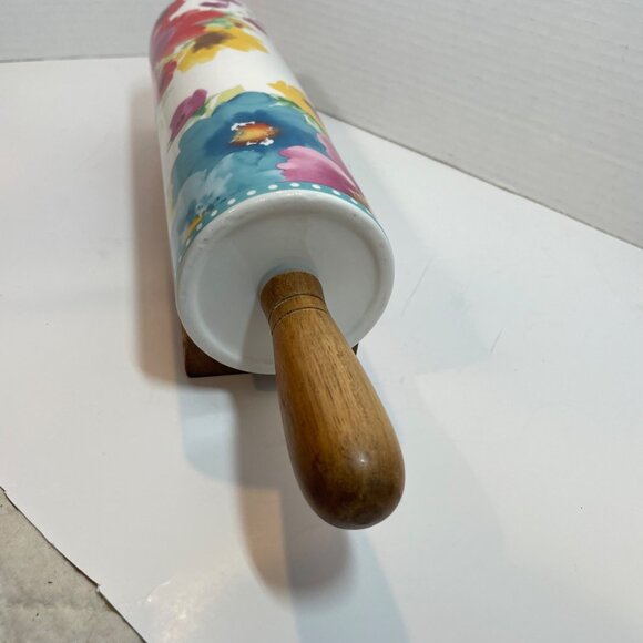 Floral Ceramic Rolling Pin With Wooden Handles & Stand By The Pioneer Woman - Picture 8 of 15